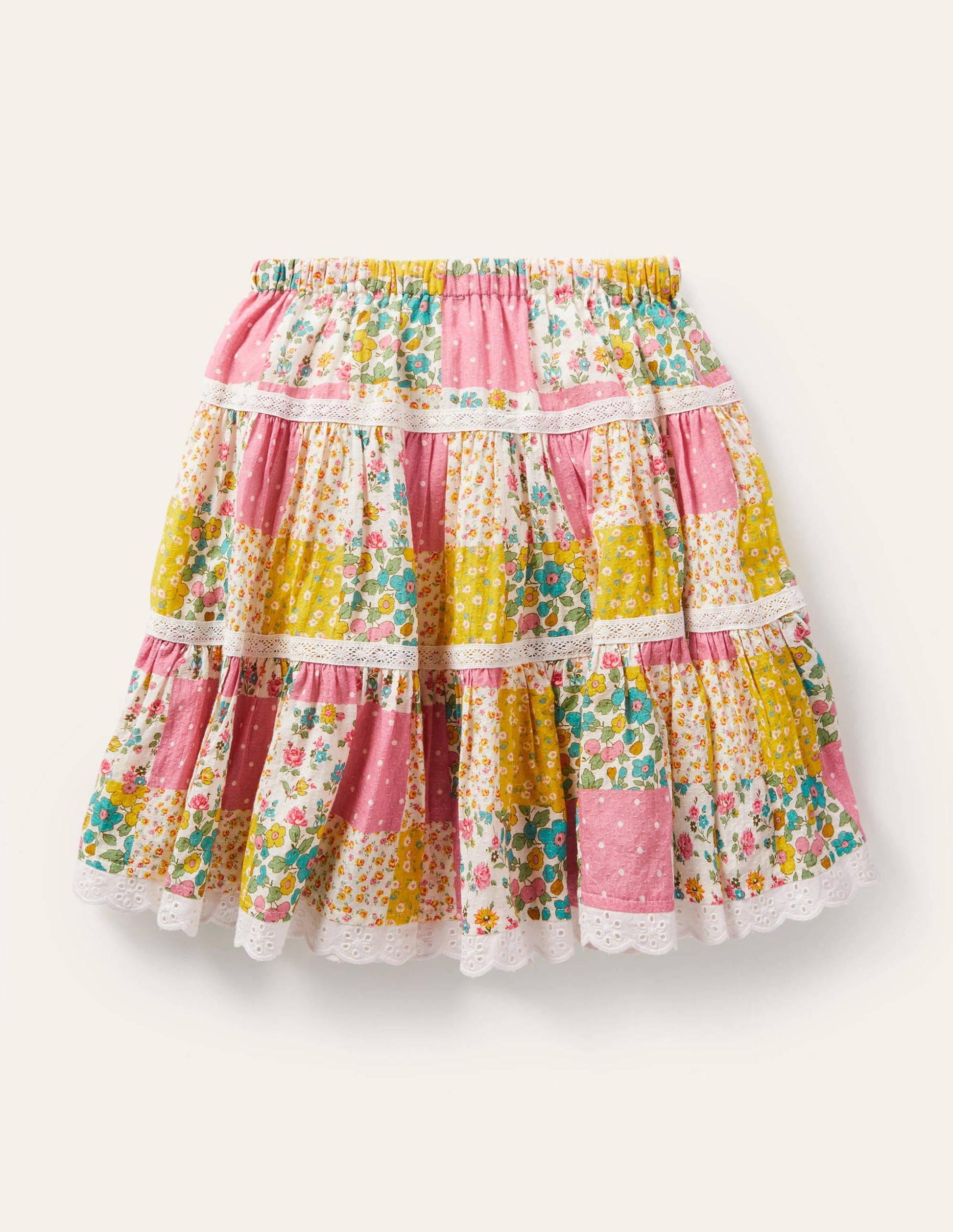 Midi Tiered Skirt-Multi Patchwork-2
