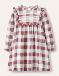 Nostalgic Ruffle Dress-Ivory/ Rockabilly Red Check