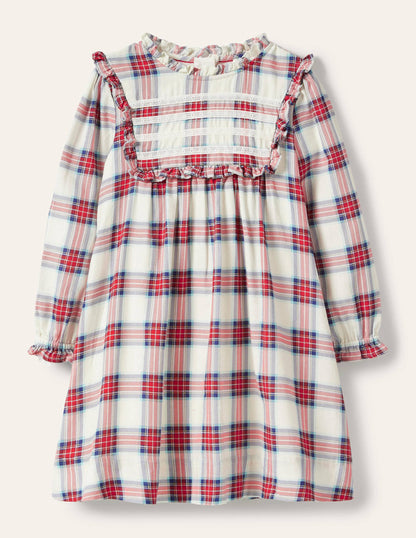 Nostalgic Ruffle Dress-Ivory/ Rockabilly Red Check