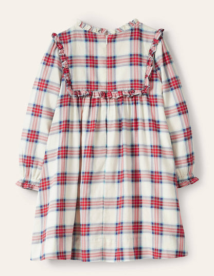 Nostalgic Ruffle Dress-Ivory/ Rockabilly Red Check