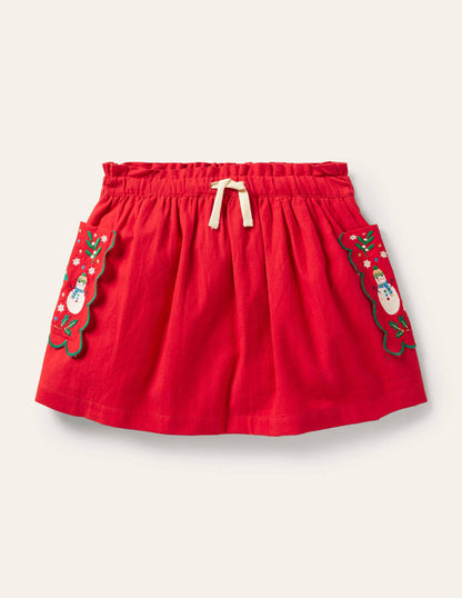 Embroidered Pocket Skirt-Rockabilly Red Festive-2