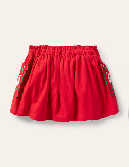 Embroidered Pocket Skirt-Rockabilly Red Festive-3