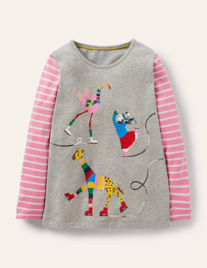 Hotchpotch Animal T-shirt-Grey Marl Ice Skating-1