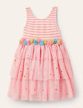 Tiered Tulle Ruffle Dress-Boto Pink Stars