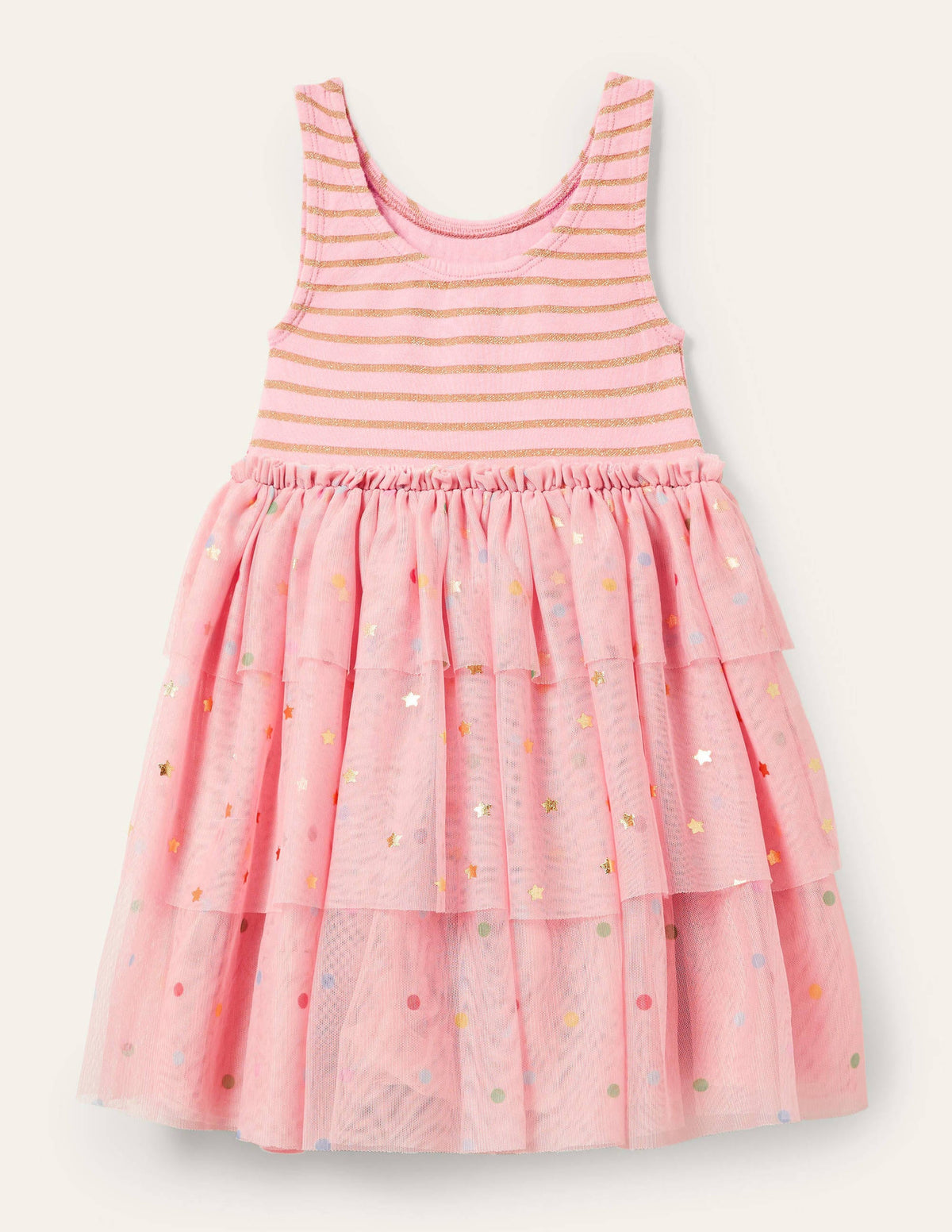Tiered Tulle Ruffle Dress-Boto Pink Stars-2