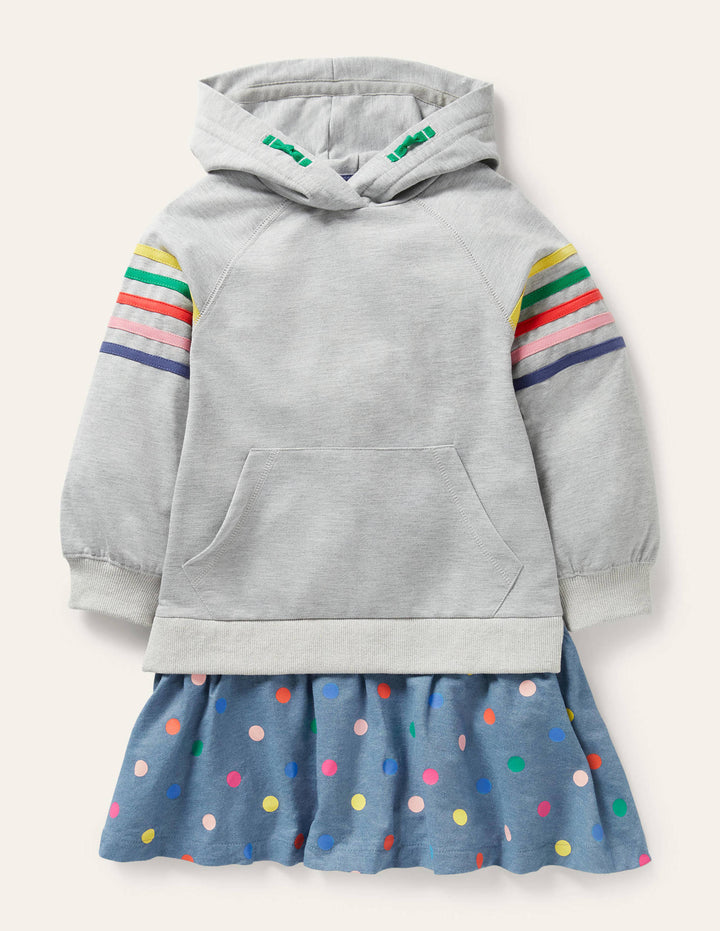 Cosy Hooded Sweat Dress-Grey Marl
