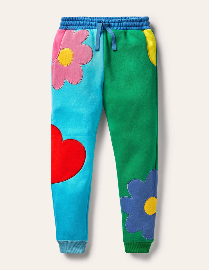 Colour Block Appliqué Jogger-Aqua/ Green Pepper Flowers