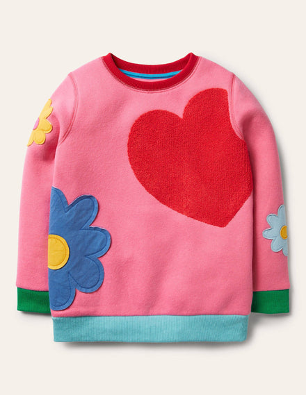 Appliqué Sweatshirt-Bright Petal Pink Heart