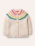 Fun Rainbow Yoke Cardigan-Ecru Marl