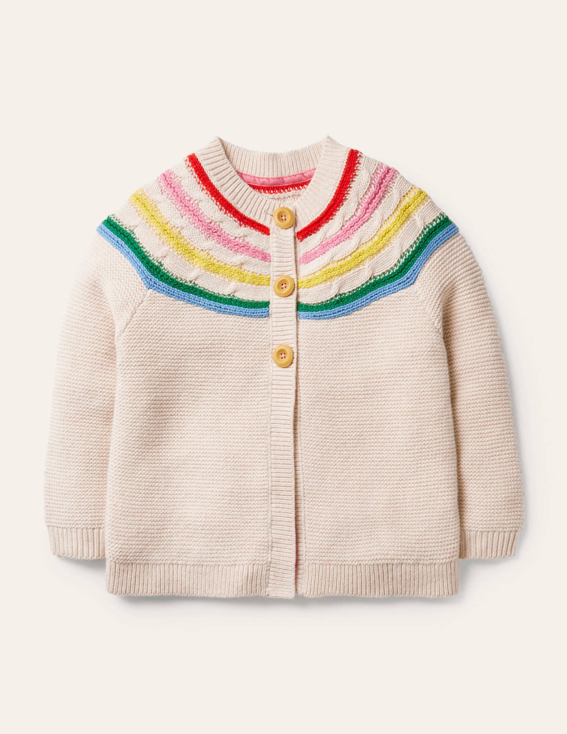 Fun Rainbow Yoke Cardigan-Ecru Marl-1