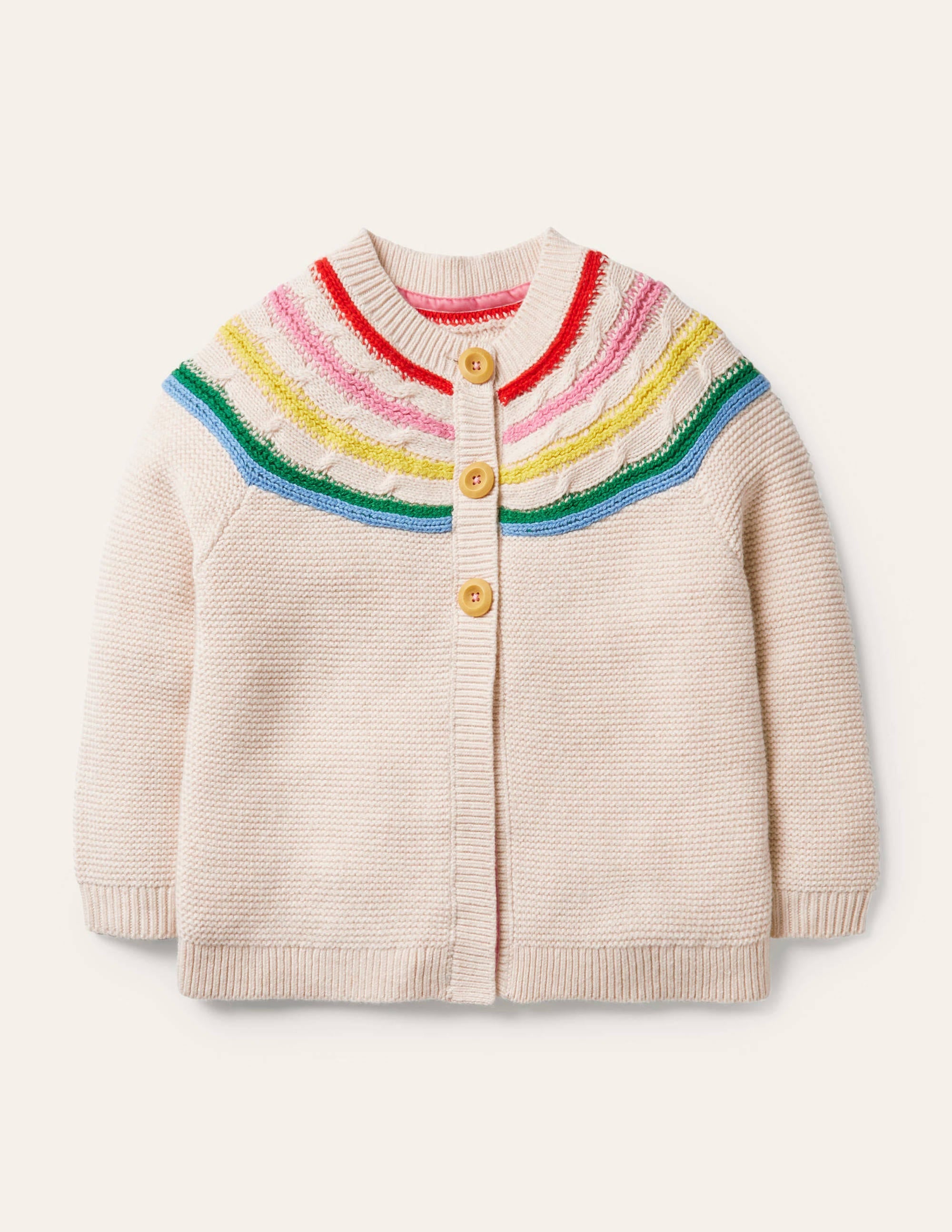 Fun Rainbow Yoke Cardigan-Ecru Marl - Image 1