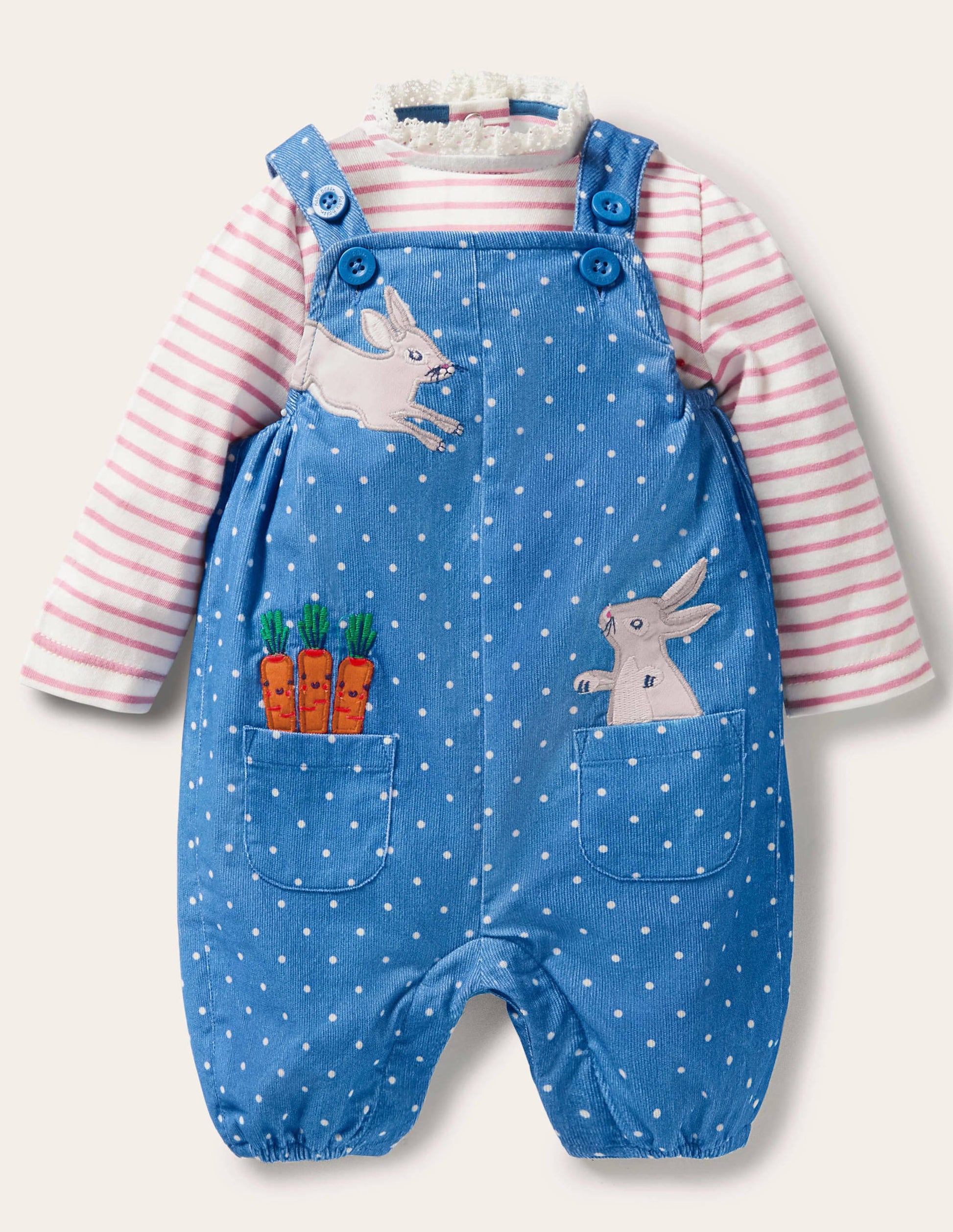 Cord Dungaree Set-Elizabethan Blue Bunnies-1