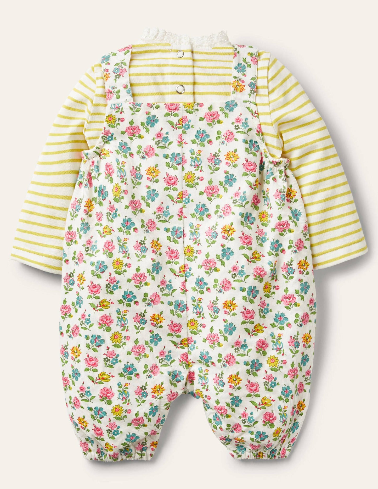 Cord Dungaree Set-Ivory Patchwork Floral