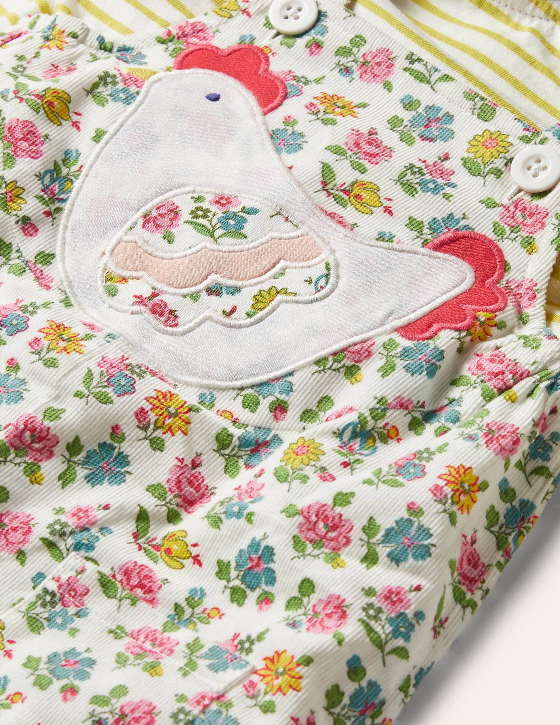 Cord Dungaree Set-Ivory Patchwork Floral-3