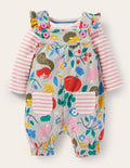 Jersey Dungaree Set-Grey Marl Forest Friends