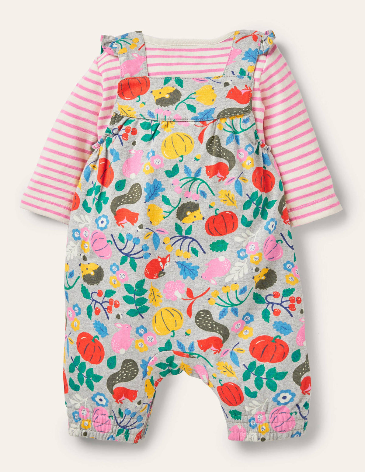 Jersey Dungaree Set-Grey Marl Forest Friends-2