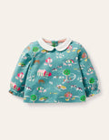 Printed Collared Top-Brook Blue Farmyard