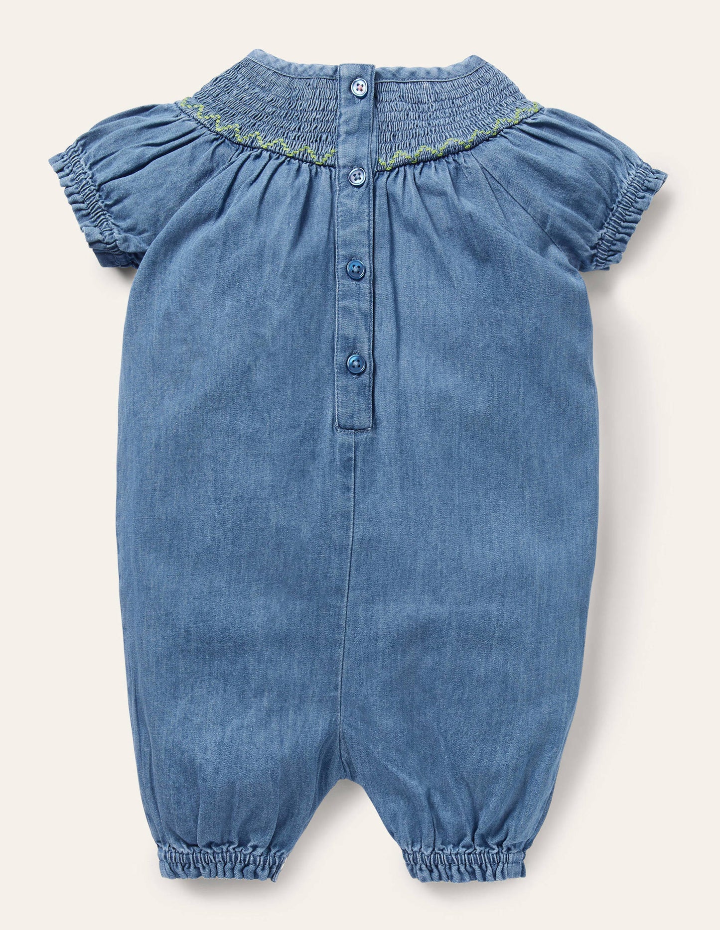 Smocked All-in-One Romper-Chambray Denim