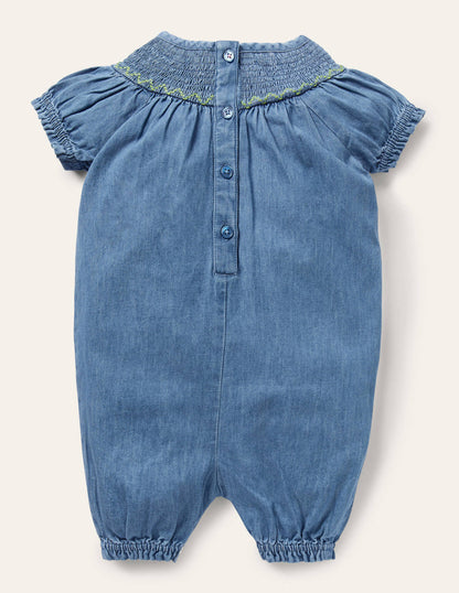 Smocked All-in-One Romper-Chambray Denim-2