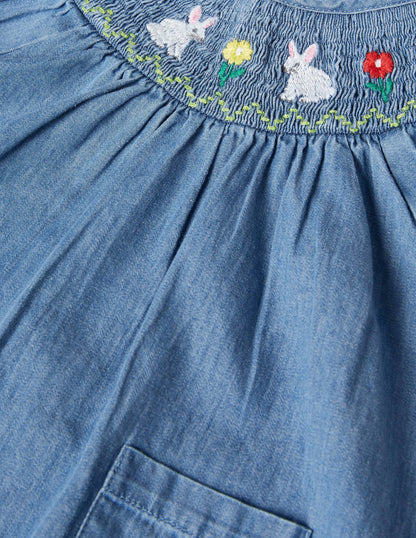 Smocked All-in-One Romper-Chambray Denim-3