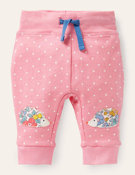 Appliqué Knee Jersey Bottoms-Formica Pink Hedgehogs
