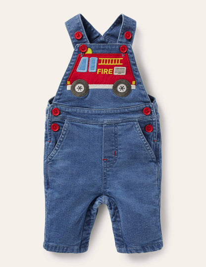 Denim Fire Engine Dungarees-Chambray Denim Fire Engine-1