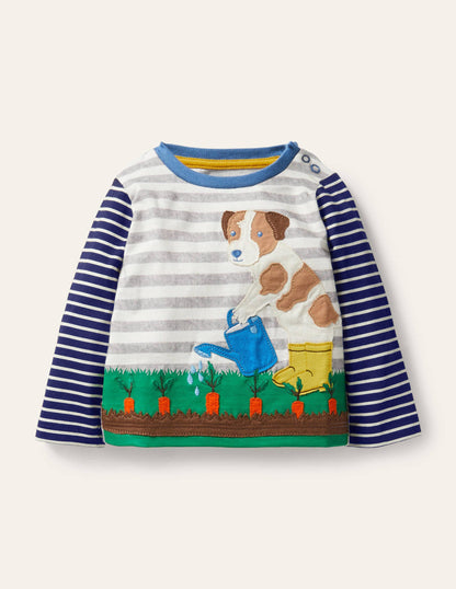 Big Appliqué T-shirt-Grey Marl/Ivory Sprout-1