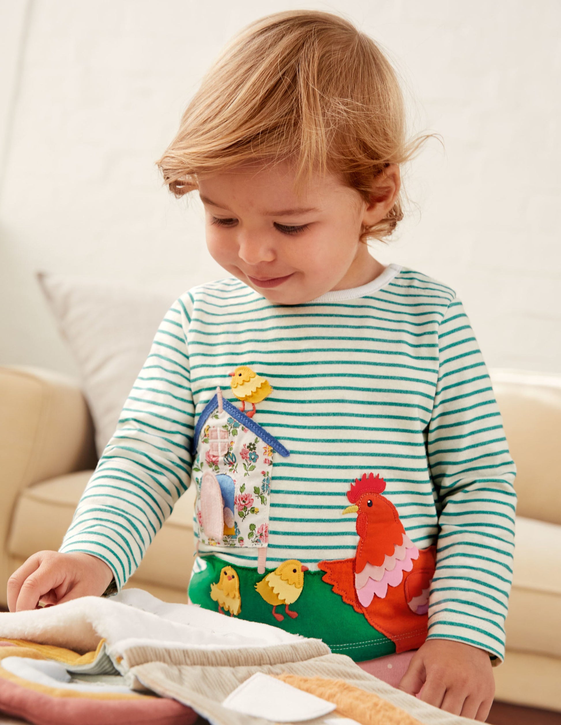 Stripy Lift-the-Flap T-shirt-Ivory/Brook Blue Chickens-4