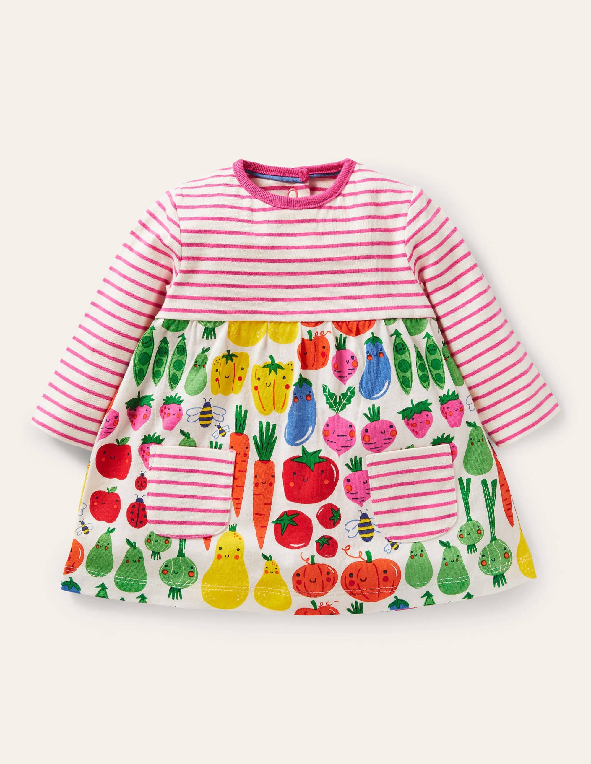 Jersey Hotchpotch Dress-Ivory Garden Gang - Image 1