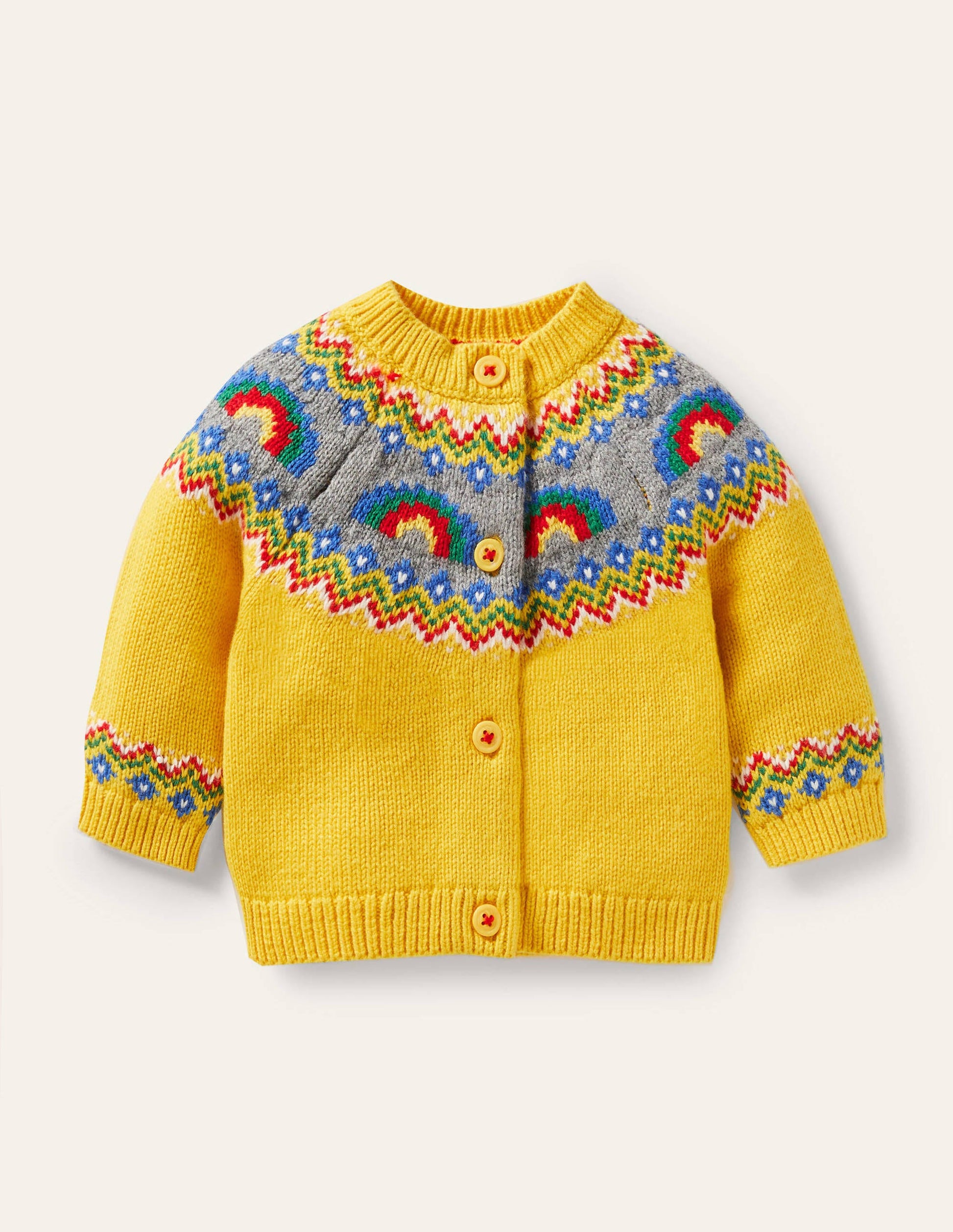 Fair Isle Cardigan-Honeycomb Yellow Rainbows-1