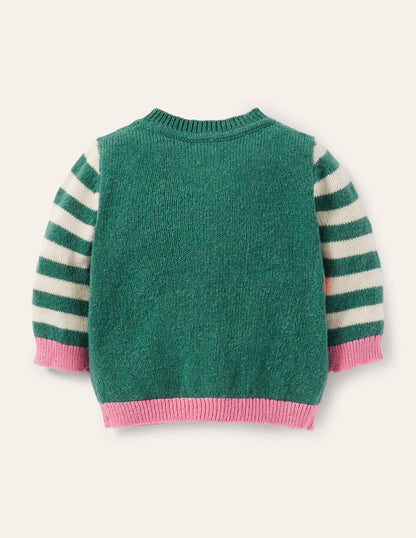Animal Logo Cardigan-Ivory/Sardinia Green Squirrel-2