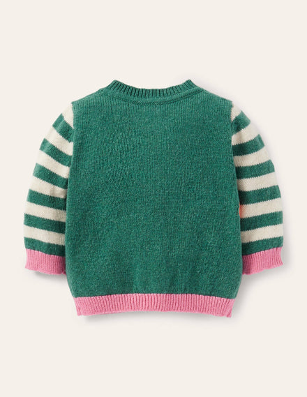 Animal Logo Cardigan-Ivory/Sardinia Green Squirrel