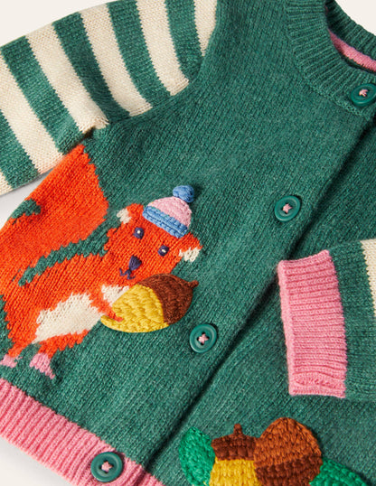 Animal Logo Cardigan-Ivory/Sardinia Green Squirrel-3