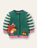 Animal Logo Cardigan-Ivory/Sardinia Green Squirrel