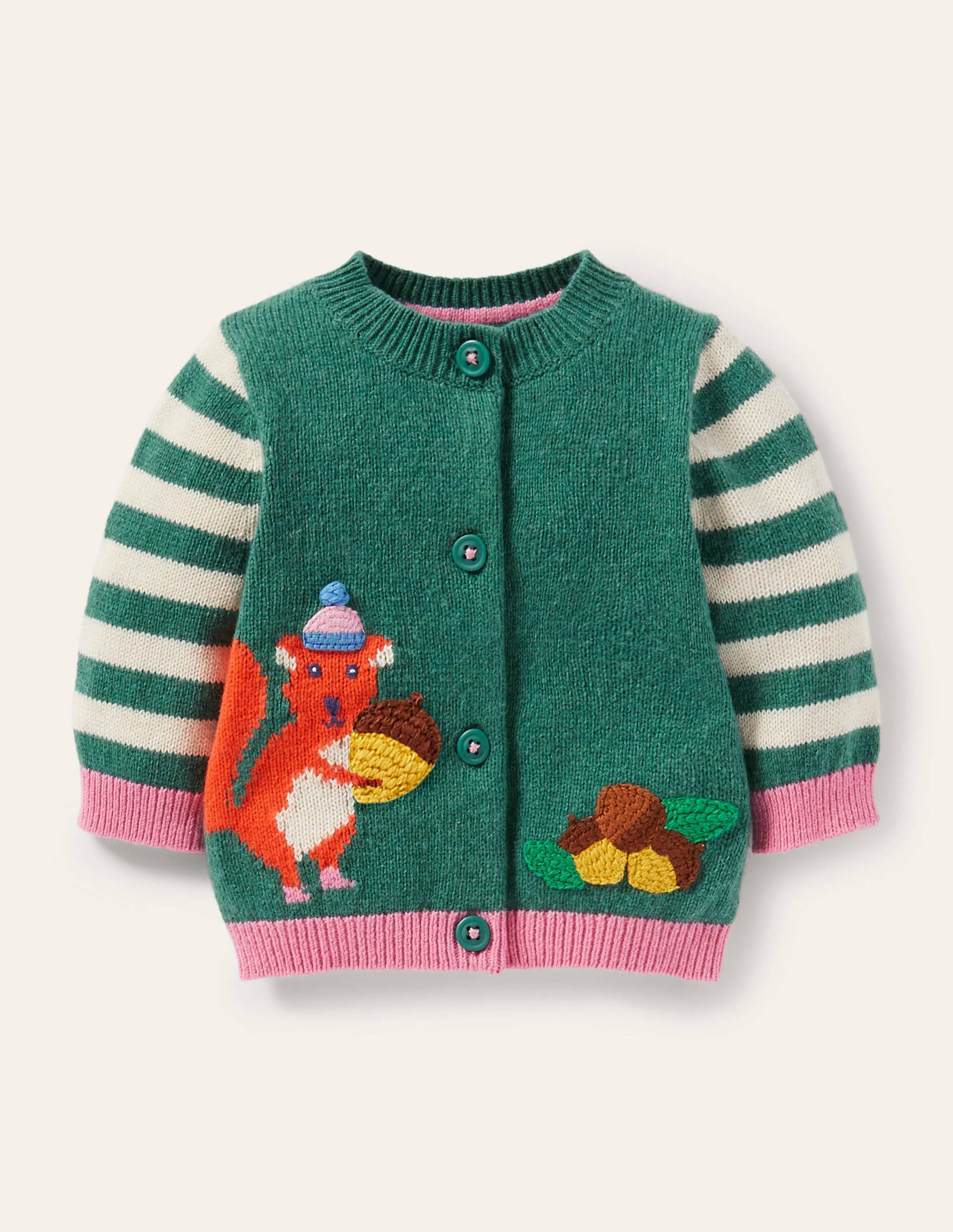 Animal Logo Cardigan-Ivory/Sardinia Green Squirrel - Image 1
