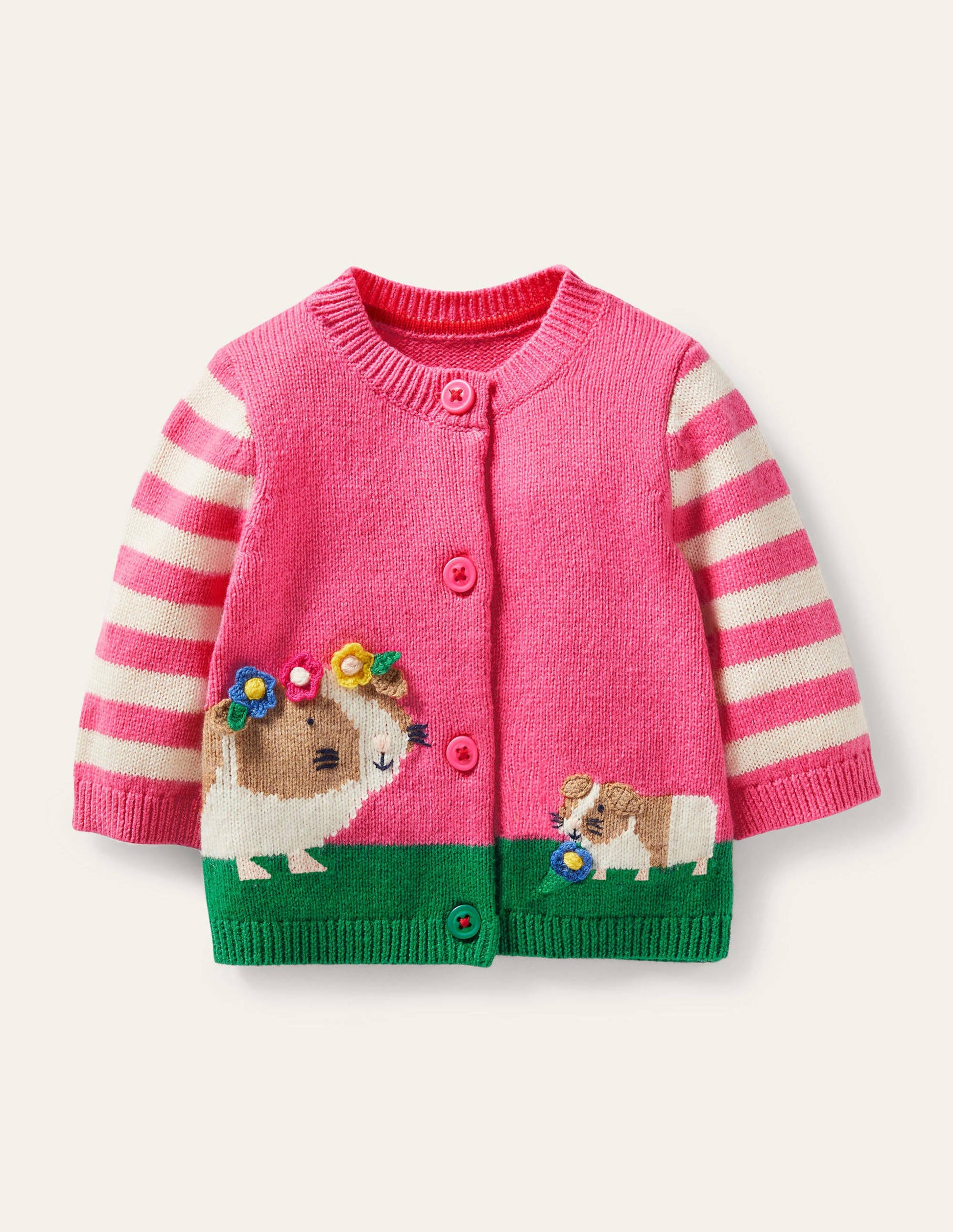 Animal Logo Cardigan-Bright Petal Pink Guinea Pigs-2
