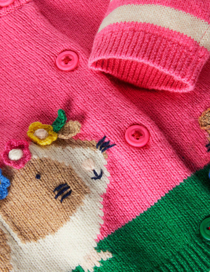 Animal Logo Cardigan-Bright Petal Pink Guinea Pigs-4