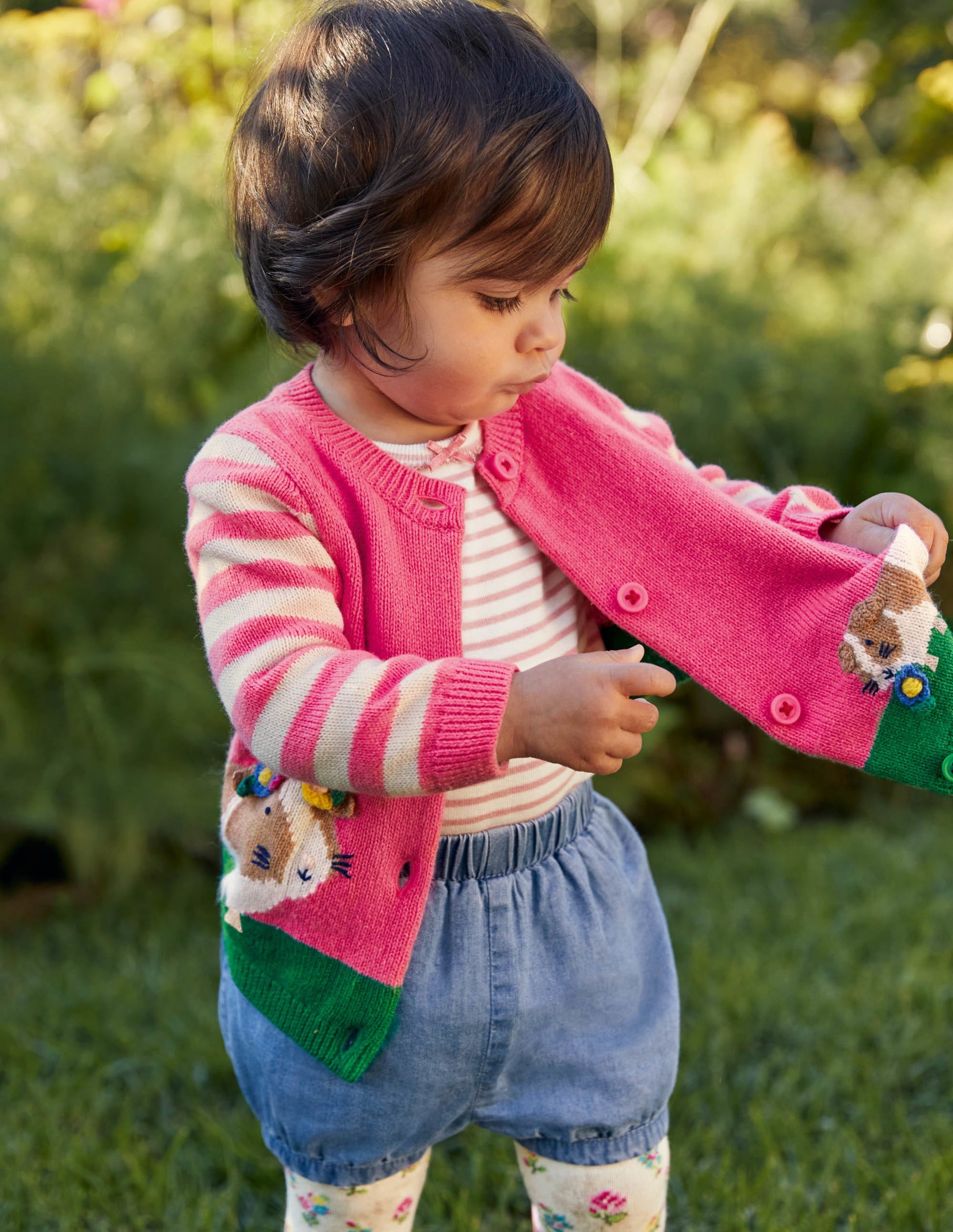 Animal Logo Cardigan-Bright Petal Pink Guinea Pigs-5