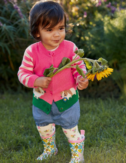 Animal Logo Cardigan-Bright Petal Pink Guinea Pigs-1