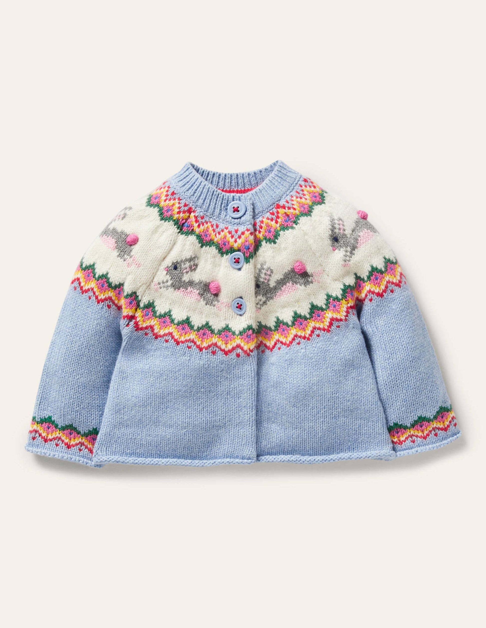 Fair Isle Cardigan-Sky Blue Bunnies-1
