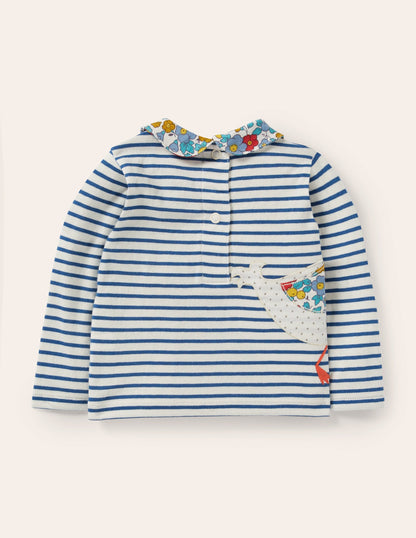 Big Appliqué Collared T-shirt-Ivory/Venice Blue Ducks-2