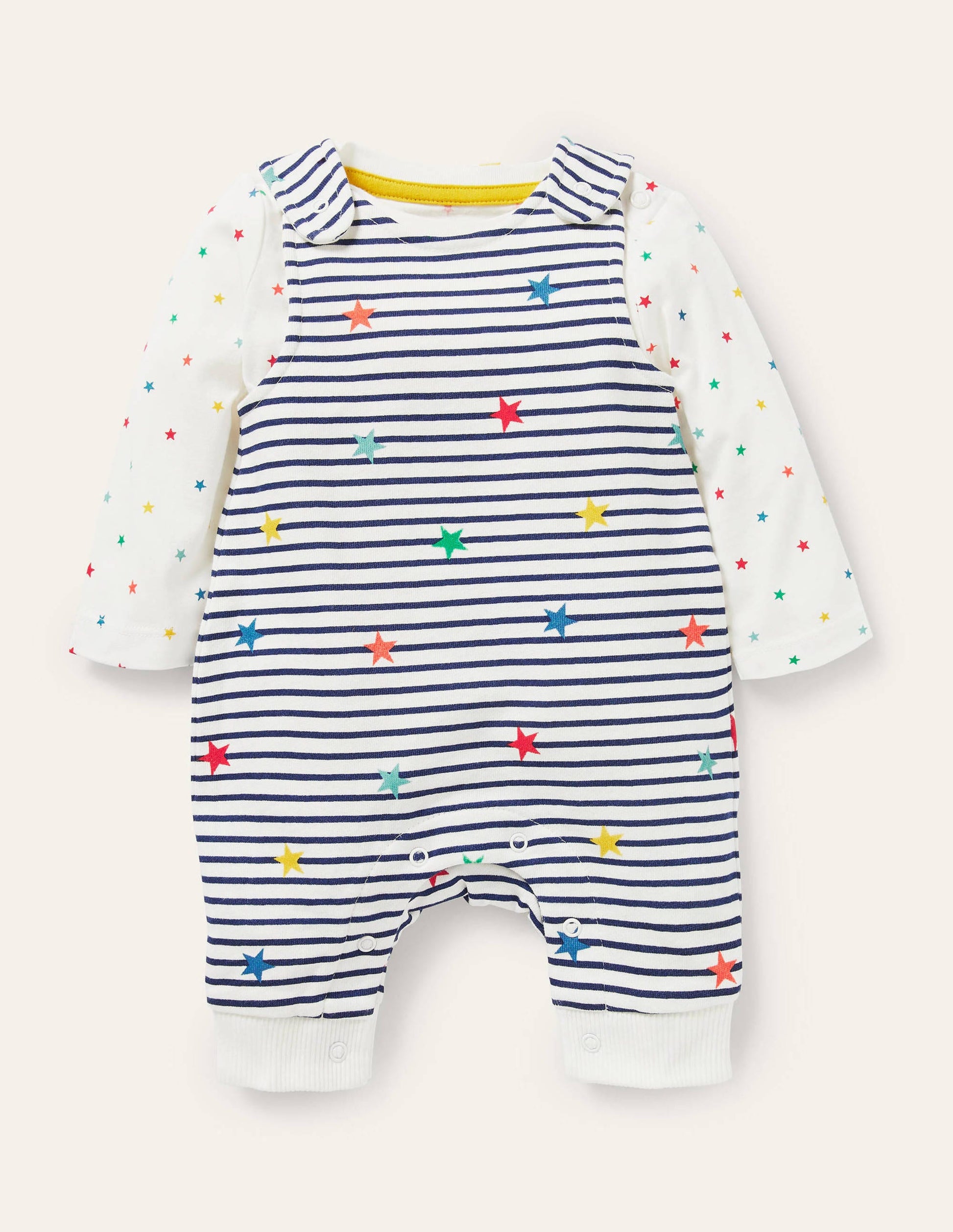 Organic Dungaree Set-Multi Star Stripe-1