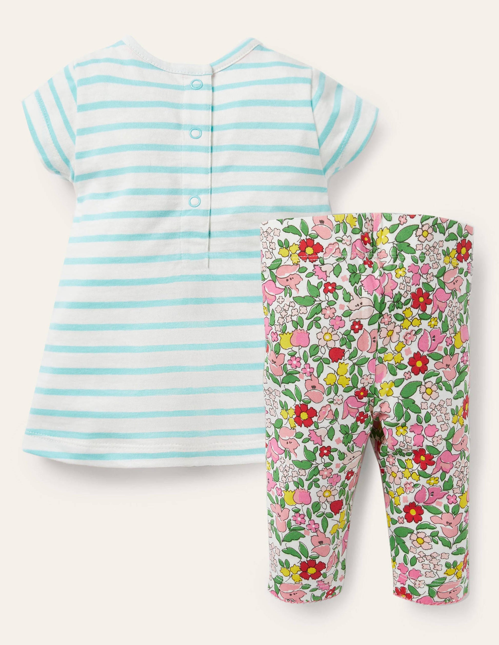 Appliqué Dress & Leggings Set-Ivory/Aqua Blue Truck-2