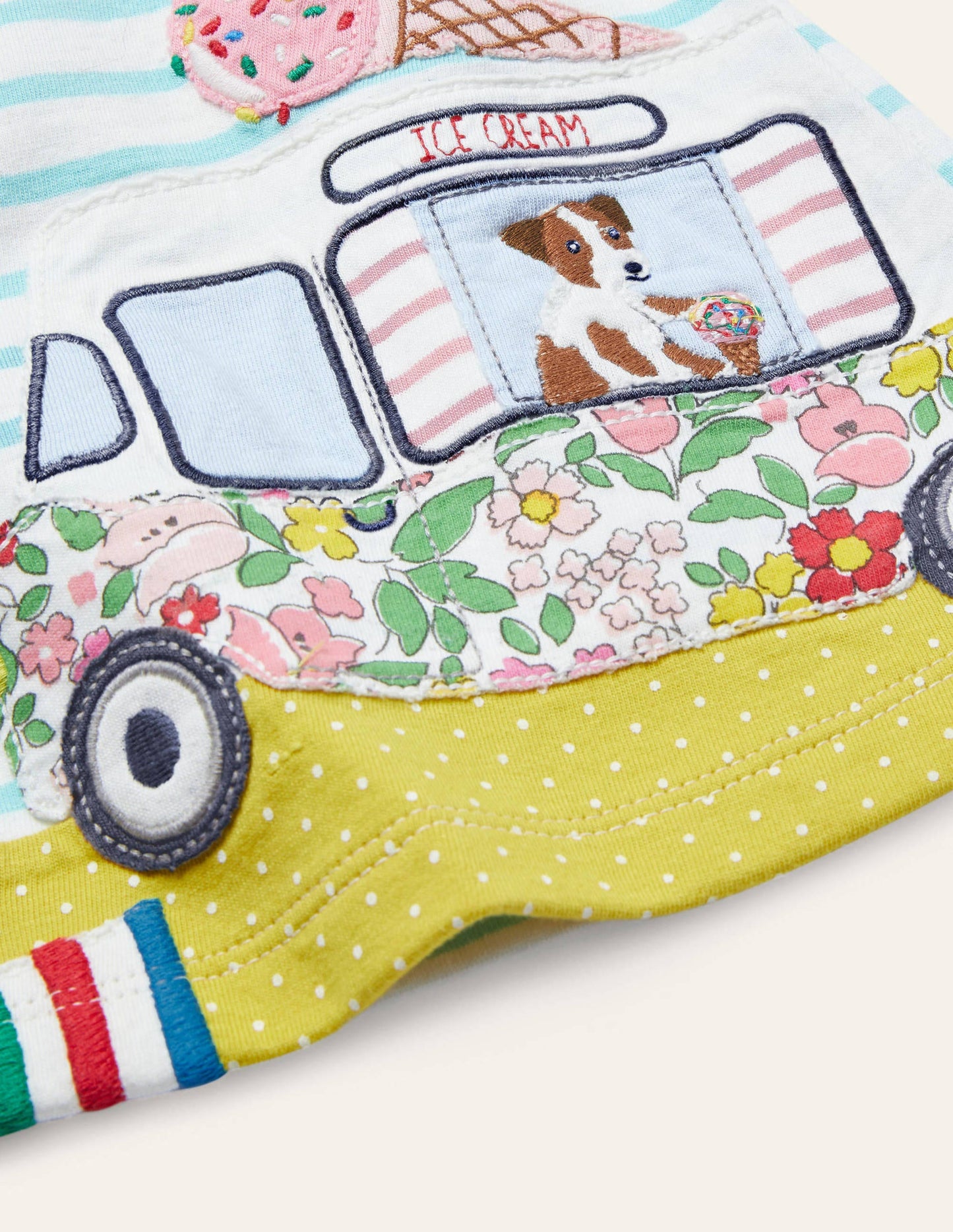 Appliqué Dress & Leggings Set-Ivory/Aqua Blue Truck