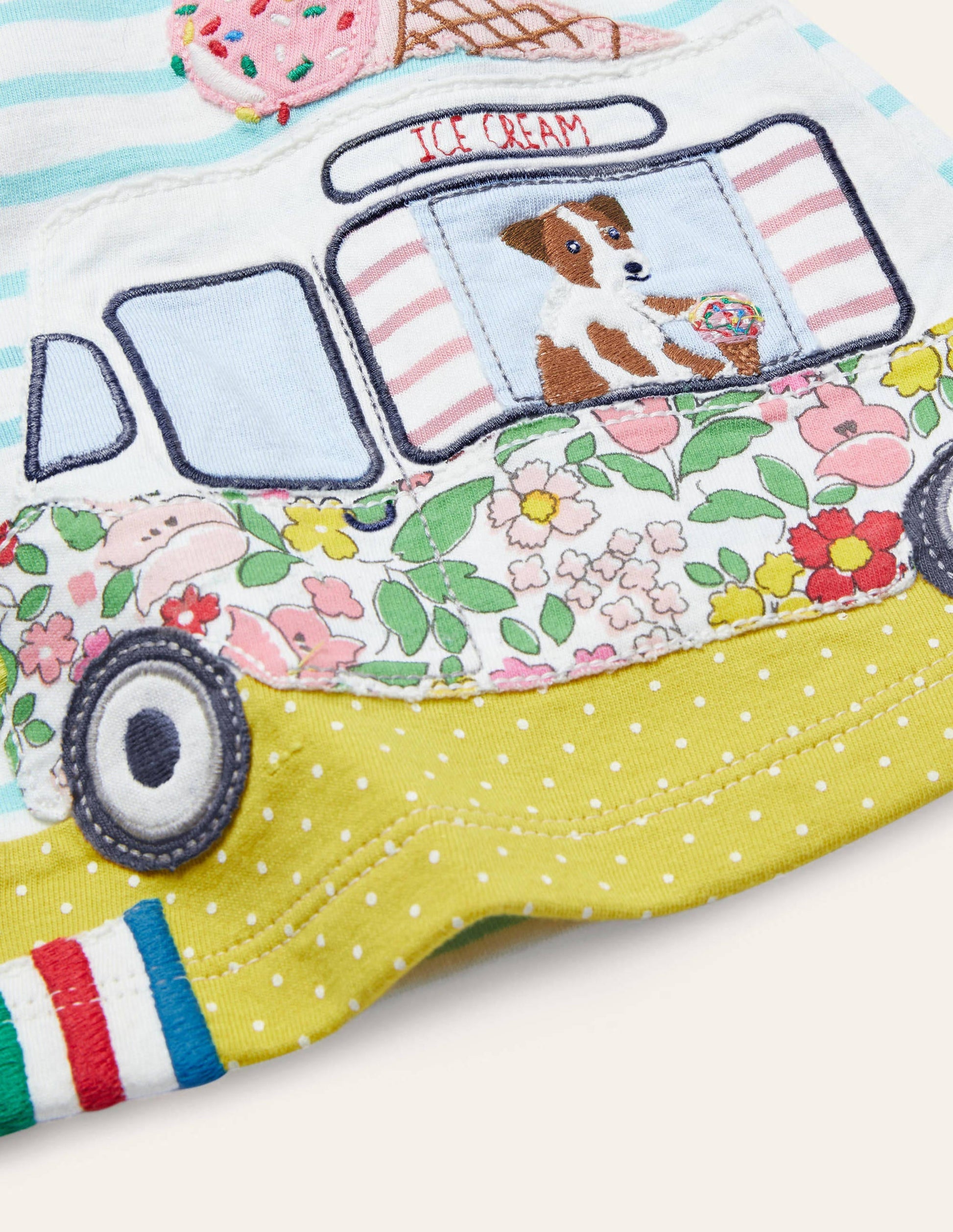 Appliqué Dress & Leggings Set-Ivory/Aqua Blue Truck-3