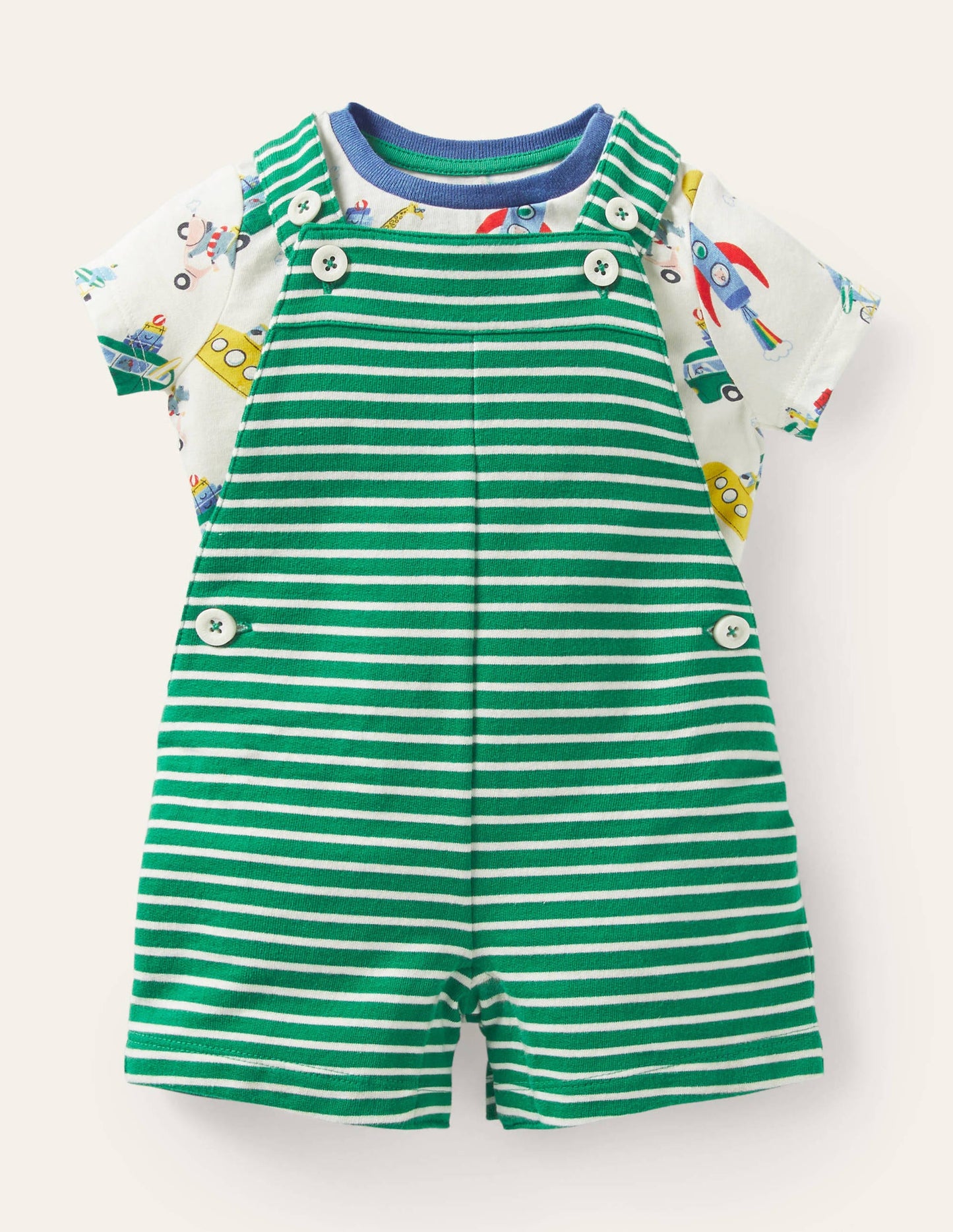 Summer Jersey Dungaree Set-Multi Animal Adventures
