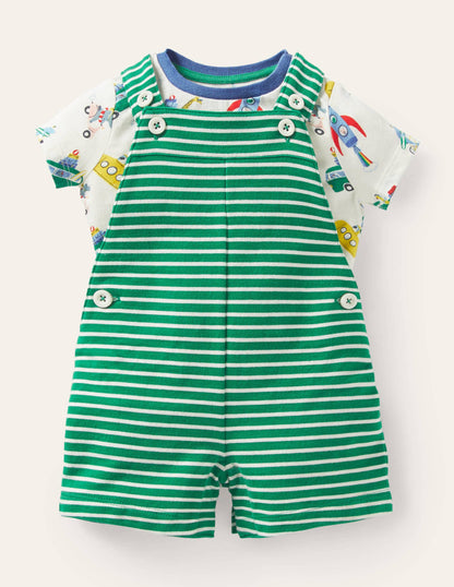 Summer Jersey Dungaree Set-Multi Animal Adventures-1