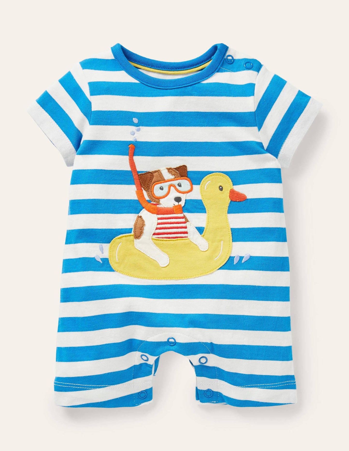 Short Jersey Romper-Ivory/Moroccan Blue Sprout