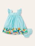 Woven Coral Scene Dress-Georgian Blue Coral Reef
