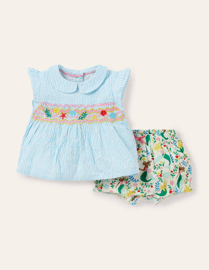 Woven Short Set-Ivory Mermaid Garden-2